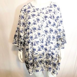 Ellos Loose Flowy Floral Print Pintucked Tunic Top